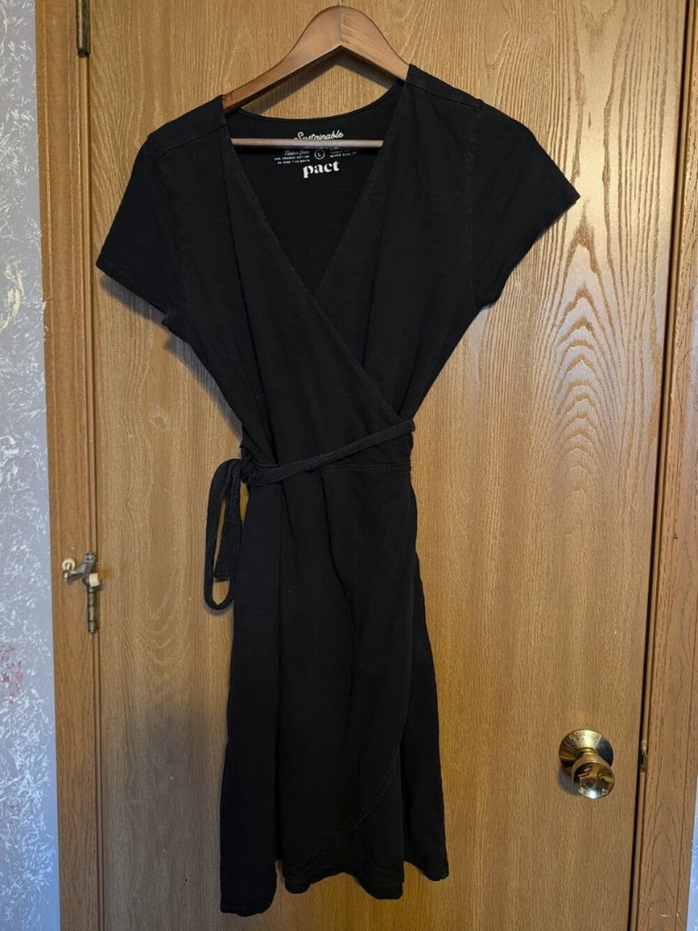 Pact Black 100% Organic Cotton Wrap Mini Dress L